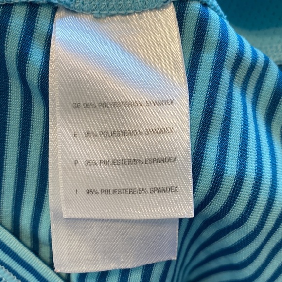 The North Face Blue Striped Vapor Wick Short Sleeve Athletic Workout Top - Picture 6 of 7